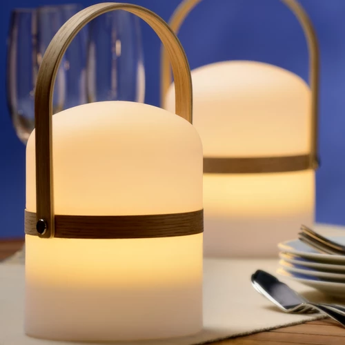 Lucide JOE - Oplaadbare Tafellamp Binnen/Buiten - Accu/Batterij - Ø 14,5 cm - LED Dimb. - 1x3W 3000K - IP44 - Wit - sfeer 1